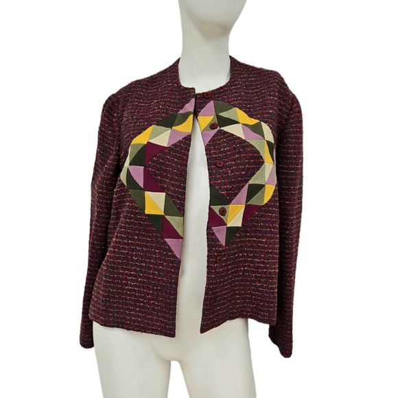 Vibtage 80's Handmade Quilted Tweed Blazer Large - Picture 4 of 11